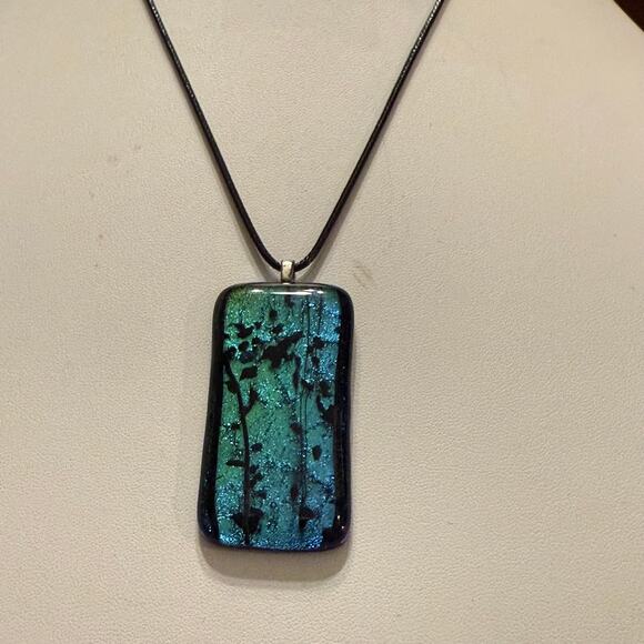 Sparkly Blue Green Dichroic Artisan Glass Pendant - Picture 8 of 8
